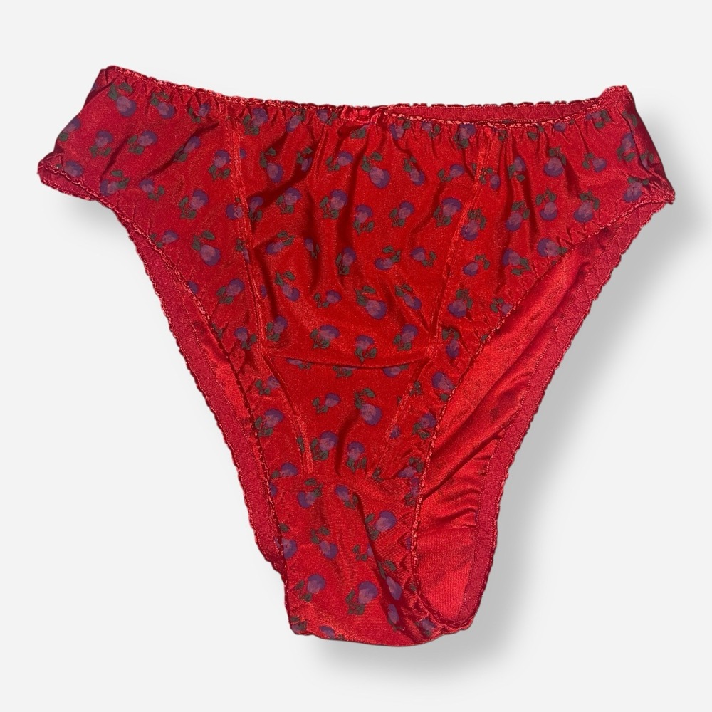 Vintage Jolie Hi-Cut Bikini Panties‎ Stretch Red Leopard Print 7 Large